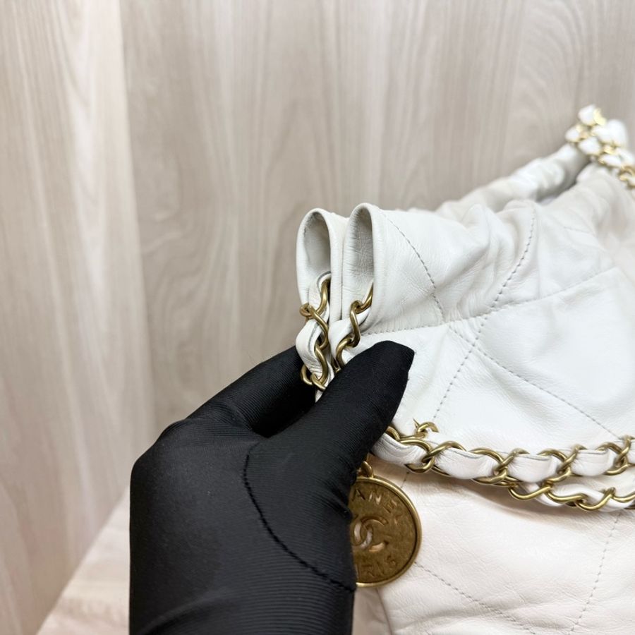 Chanel白色油蠟小牛皮中號22Bag-12