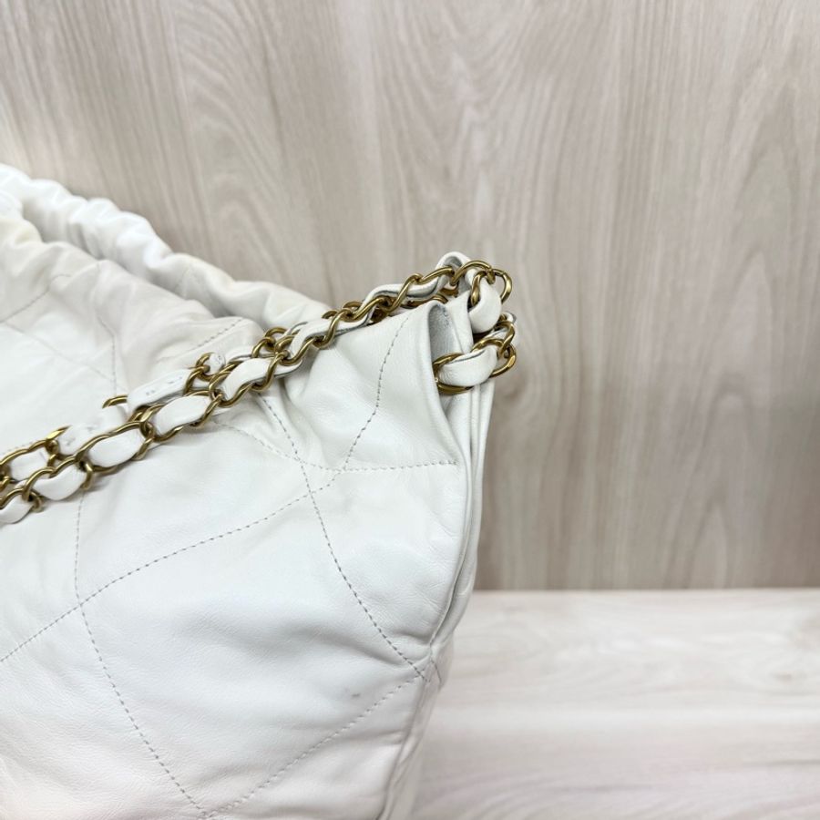 Chanel白色油蠟小牛皮中號22Bag-14