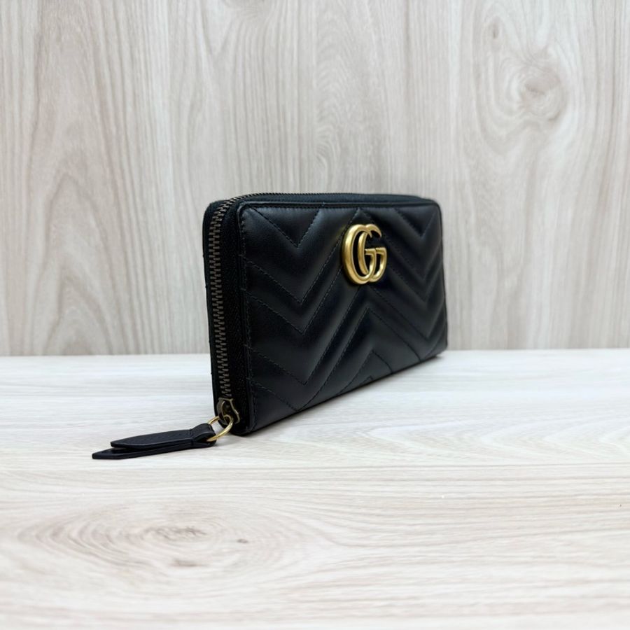 GUCCI黑金 GG marmont 拉鍊長夾443123-3