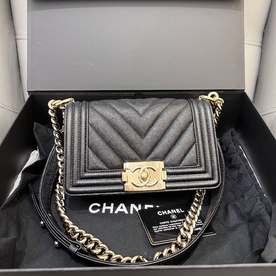 近新品 香奈兒/Chanel LEBOY小號v紋 荔枝紋牛皮-5