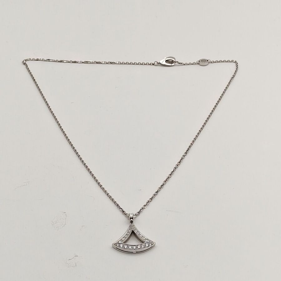 BVLGARI 18K白金鑽石大號滿鑽Divas扇子鏤空項鏈-4