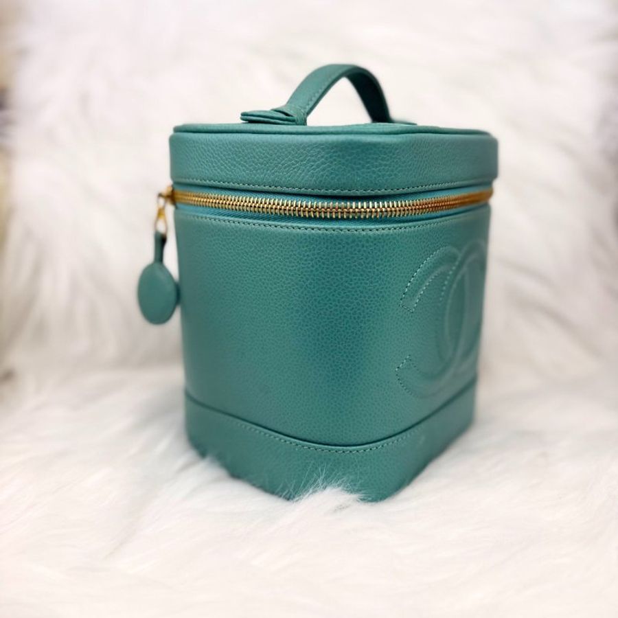 Chanel Vanity Case 化妝包 綠色 牛皮 中號 豎版-2