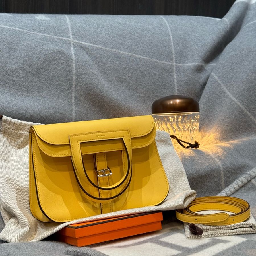 Hermès Mini Halzan Jaune Mango 銀扣 K刻(全新全配)-0