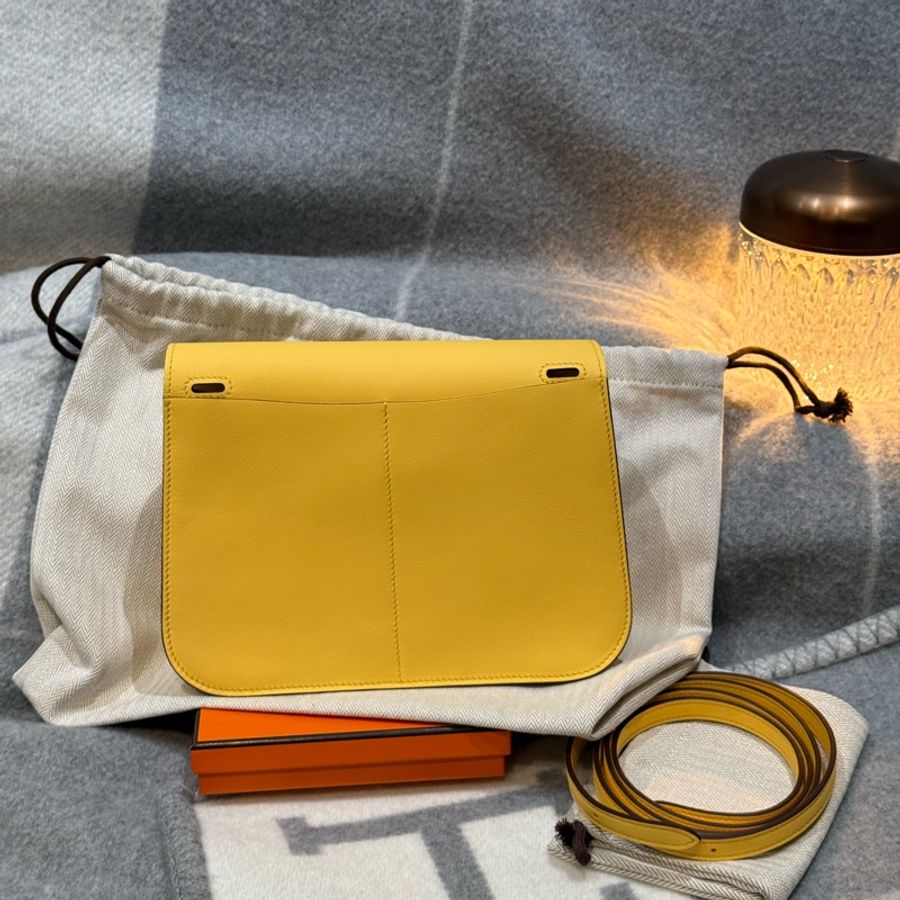 Hermès Mini Halzan Jaune Mango 銀扣 K刻(全新全配)-2