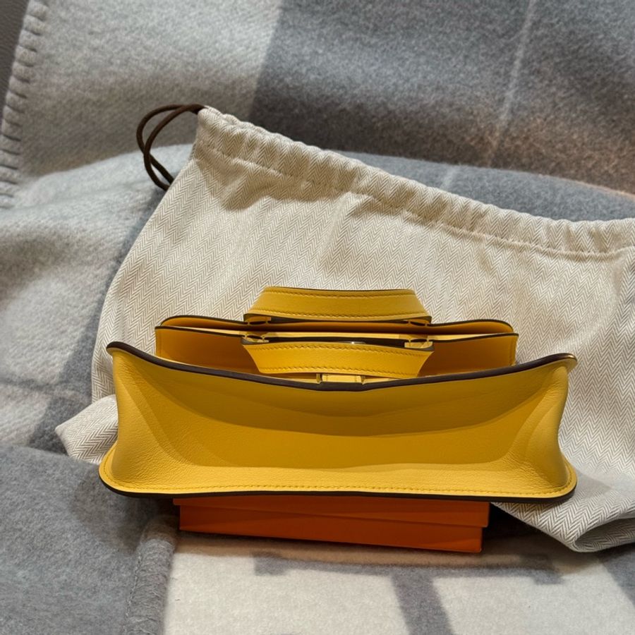Hermès Mini Halzan Jaune Mango 銀扣 K刻(全新全配)-3
