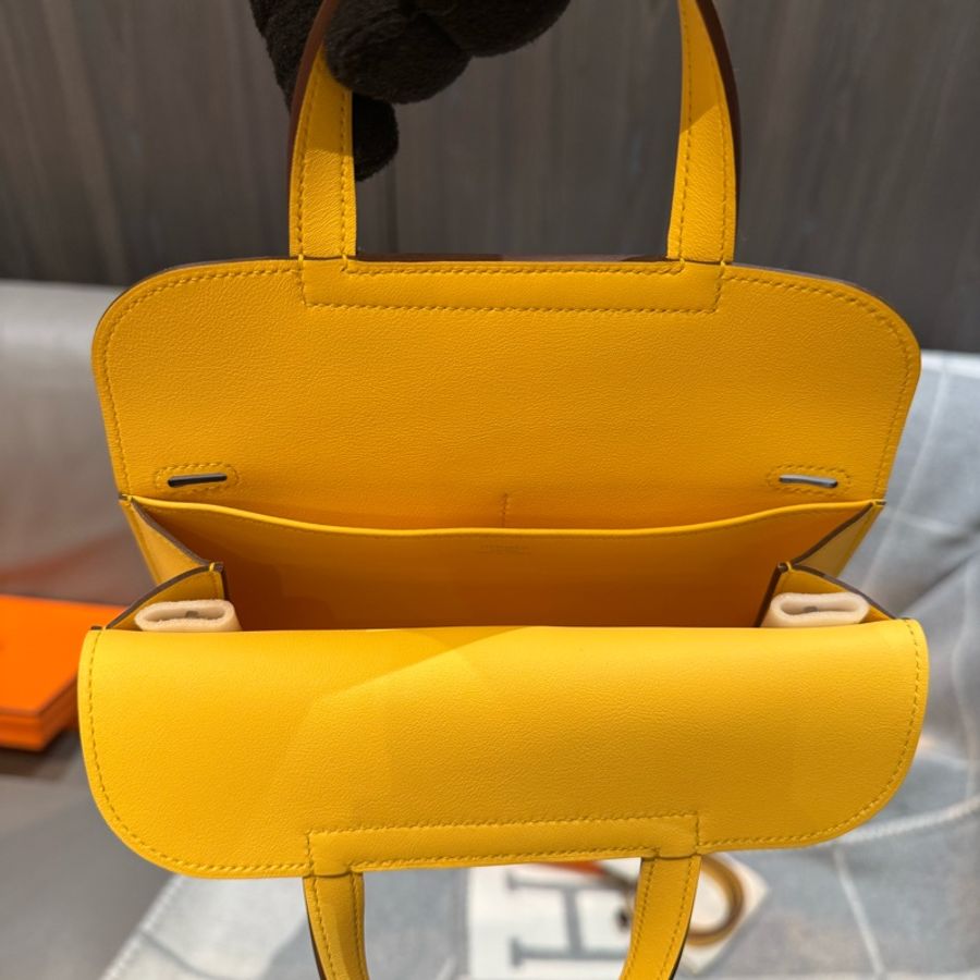 Hermès Mini Halzan Jaune Mango 銀扣 K刻(全新全配)-4