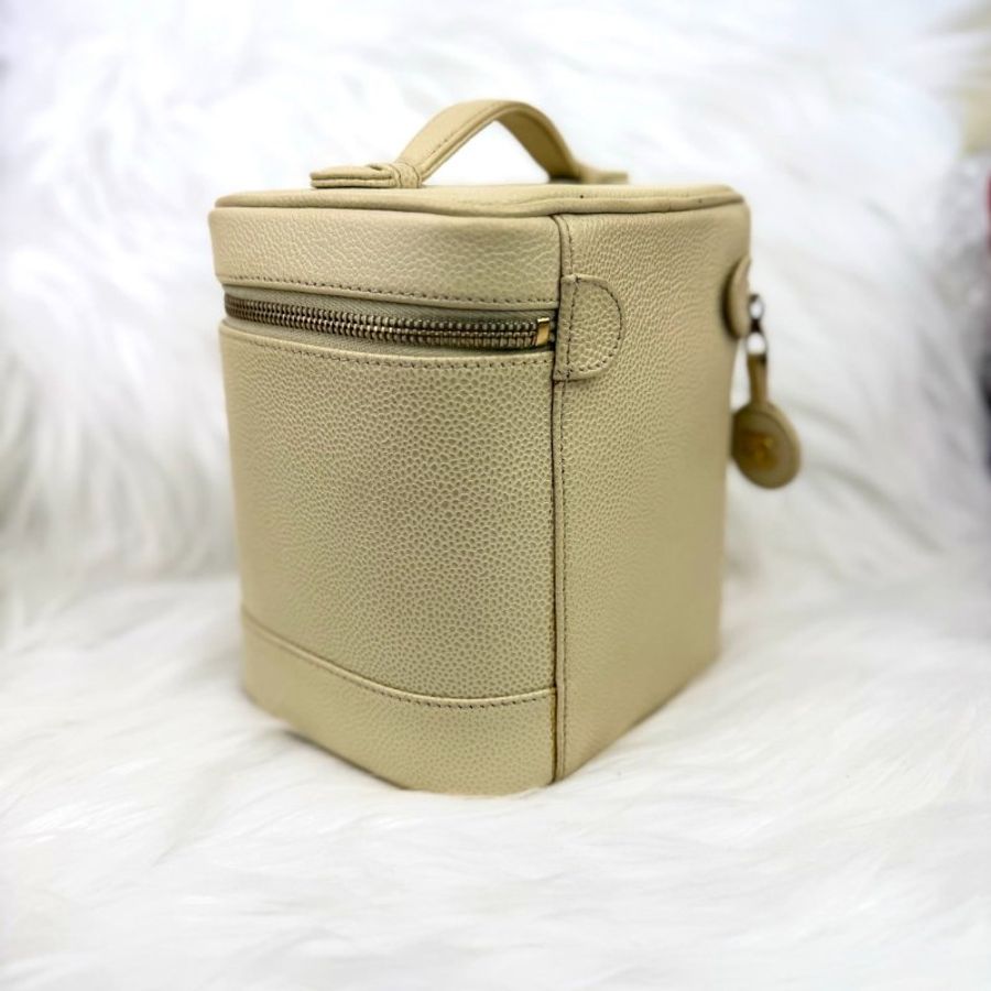 Chanel Vanity Case 化妝包 杏色牛皮 中號 豎版-4