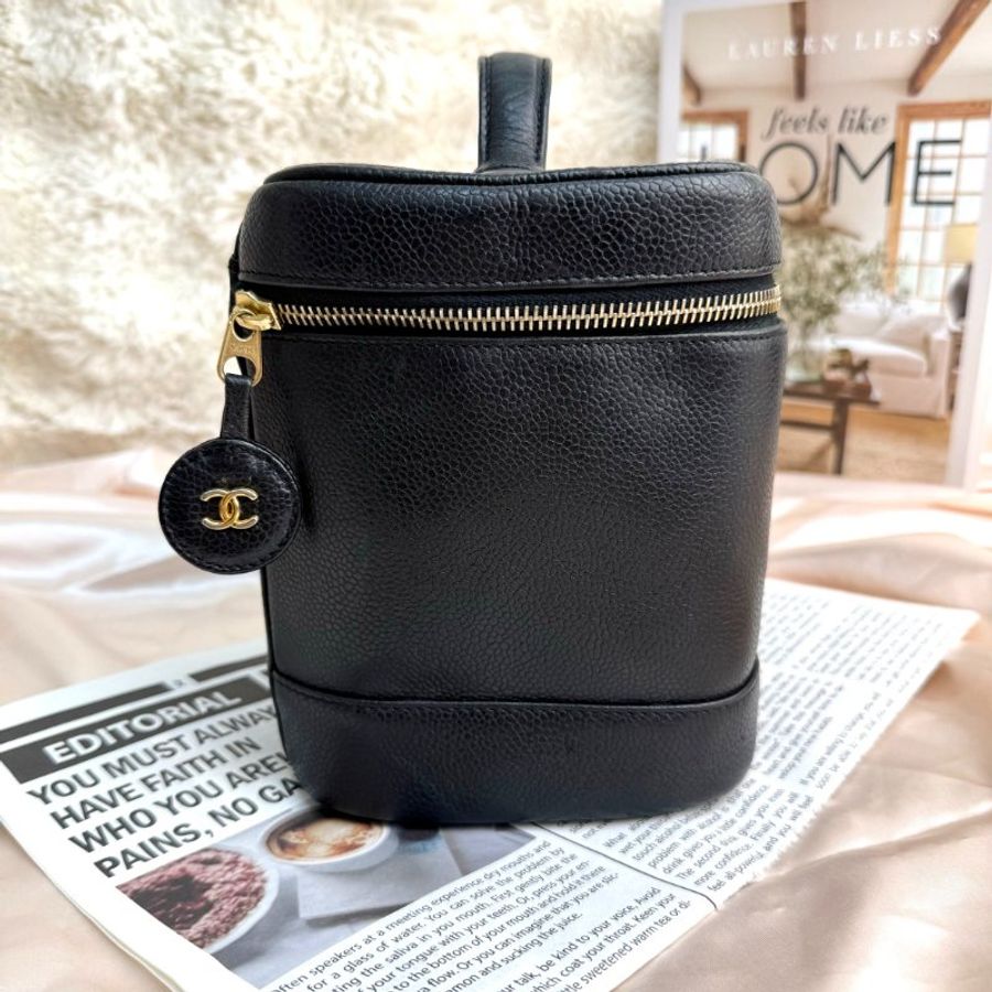 Chanel Vanity Case 化妝包 黑色 牛皮 中號 豎版-4