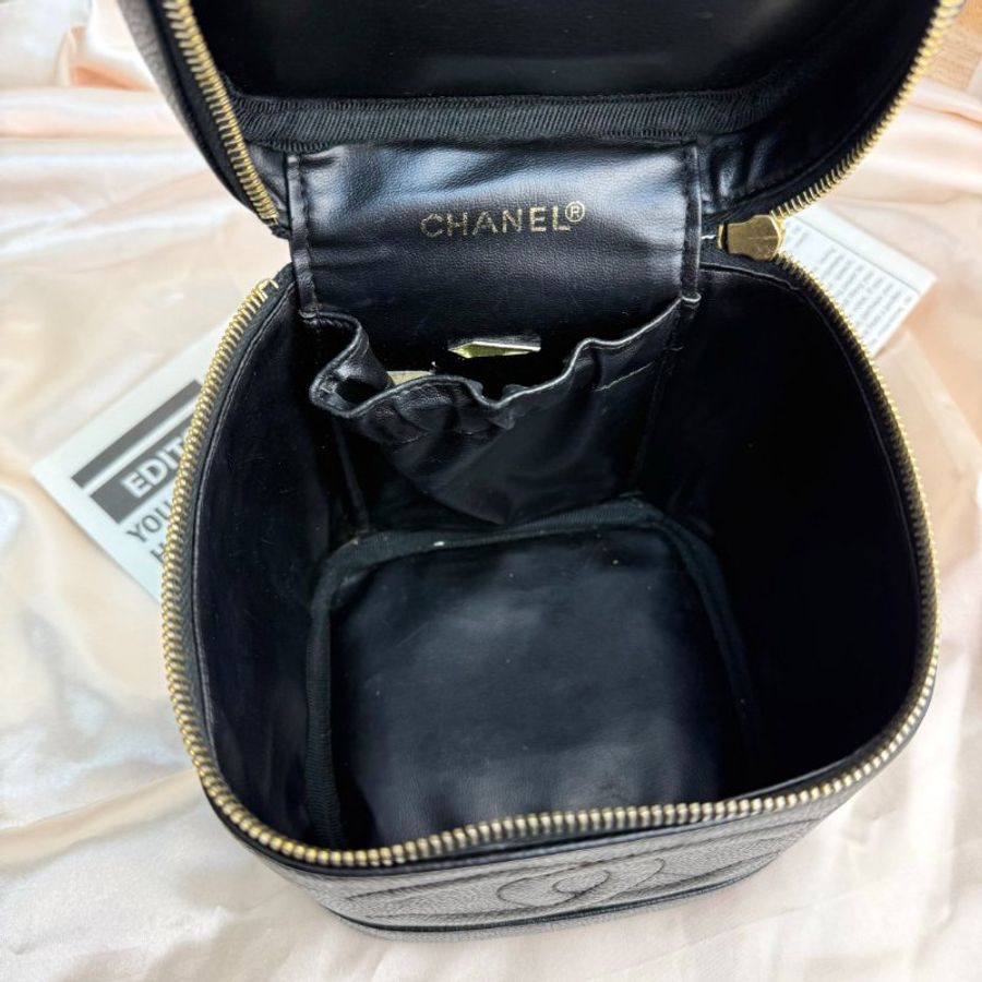 Chanel Vanity Case 化妝包 黑色 牛皮 中號 豎版-6