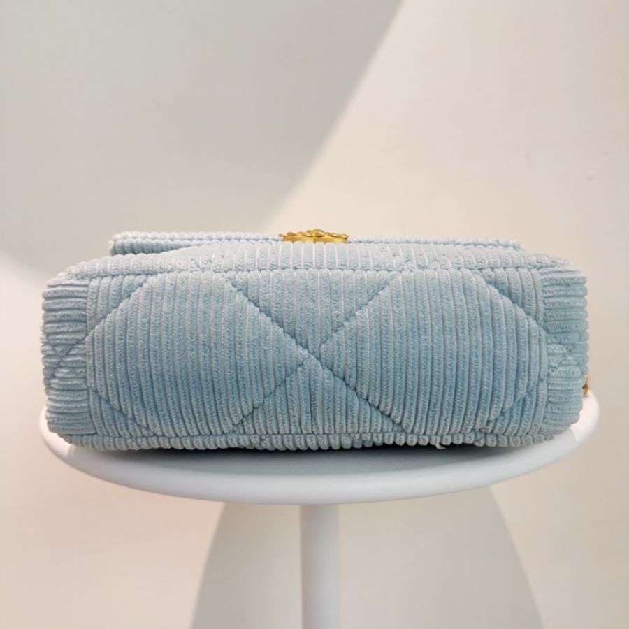 香奈兒Chanel 19bag小號 燈芯絨材質 冰藍色-5