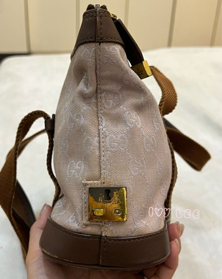 GUCCI GG帆布手提包 肩背 淡米紫色 92734 正品 二手精品-6