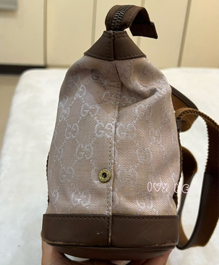GUCCI GG帆布手提包 肩背 淡米紫色 92734 正品 二手精品-7