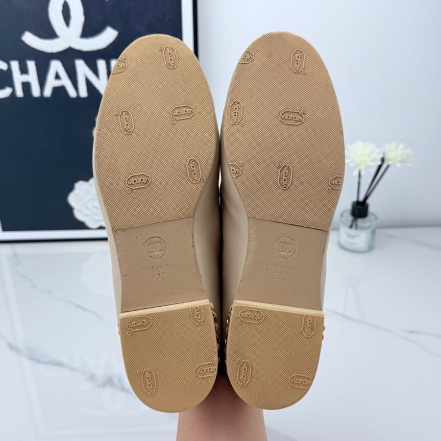Chanel 香奈兒 米色羊皮鏈條樂福鞋 37碼 🧡已貼底-9