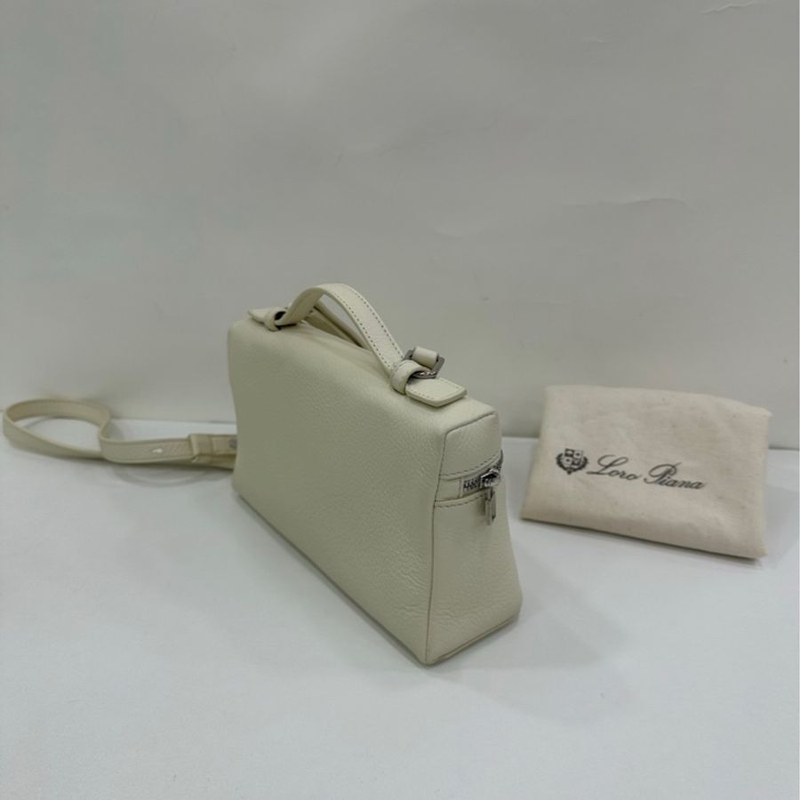 Loro Piana ExtraPocket LP白銀飯盒包 L19 拉鍊開合 粒面小牛皮 單肩手提包-2