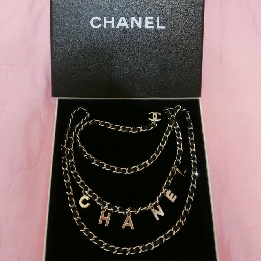 Chanel vintage香奈兒復古銀色真皮腰鍊腰帶項鍊-0