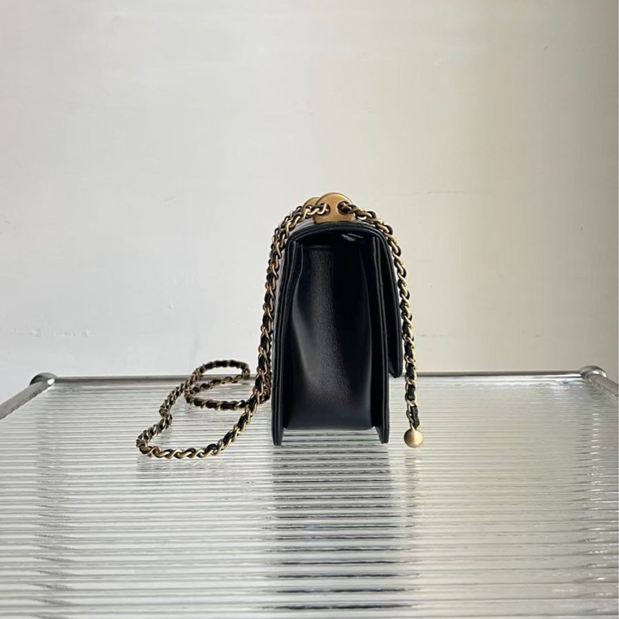Chanel/香奈兒黑金雙金珠大號，金珠可調節鏈條尺寸絕美，尺寸：22 × 14 × 8-3