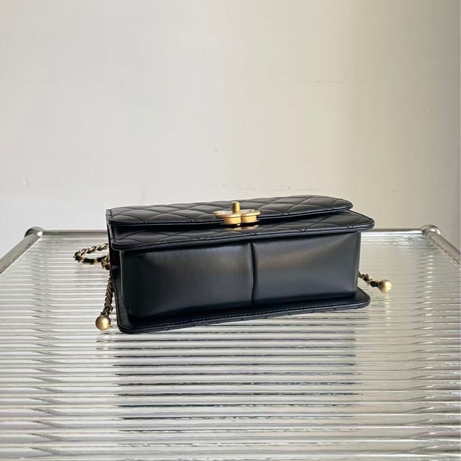 Chanel/香奈兒黑金雙金珠大號，金珠可調節鏈條尺寸絕美，尺寸：22 × 14 × 8-4