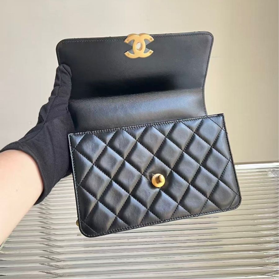 Chanel/香奈兒黑金雙金珠大號，金珠可調節鏈條尺寸絕美，尺寸：22 × 14 × 8-7