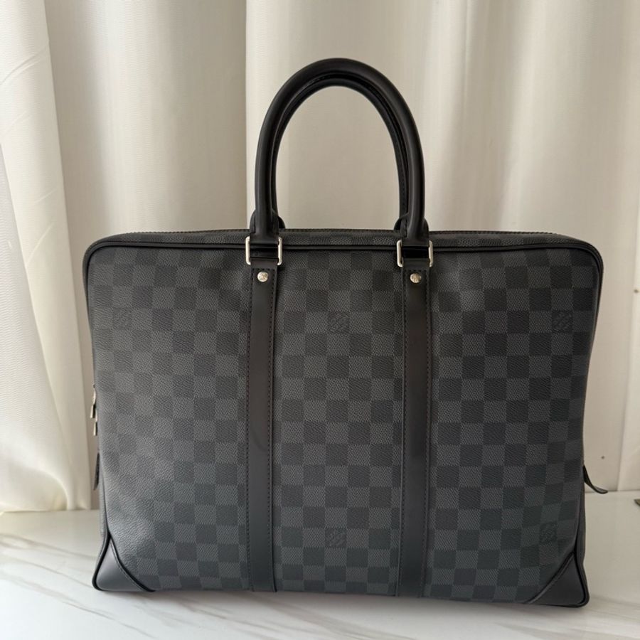 Louis Vuitton 路易威登 黑色 棋盤格 公文包 無附件-0