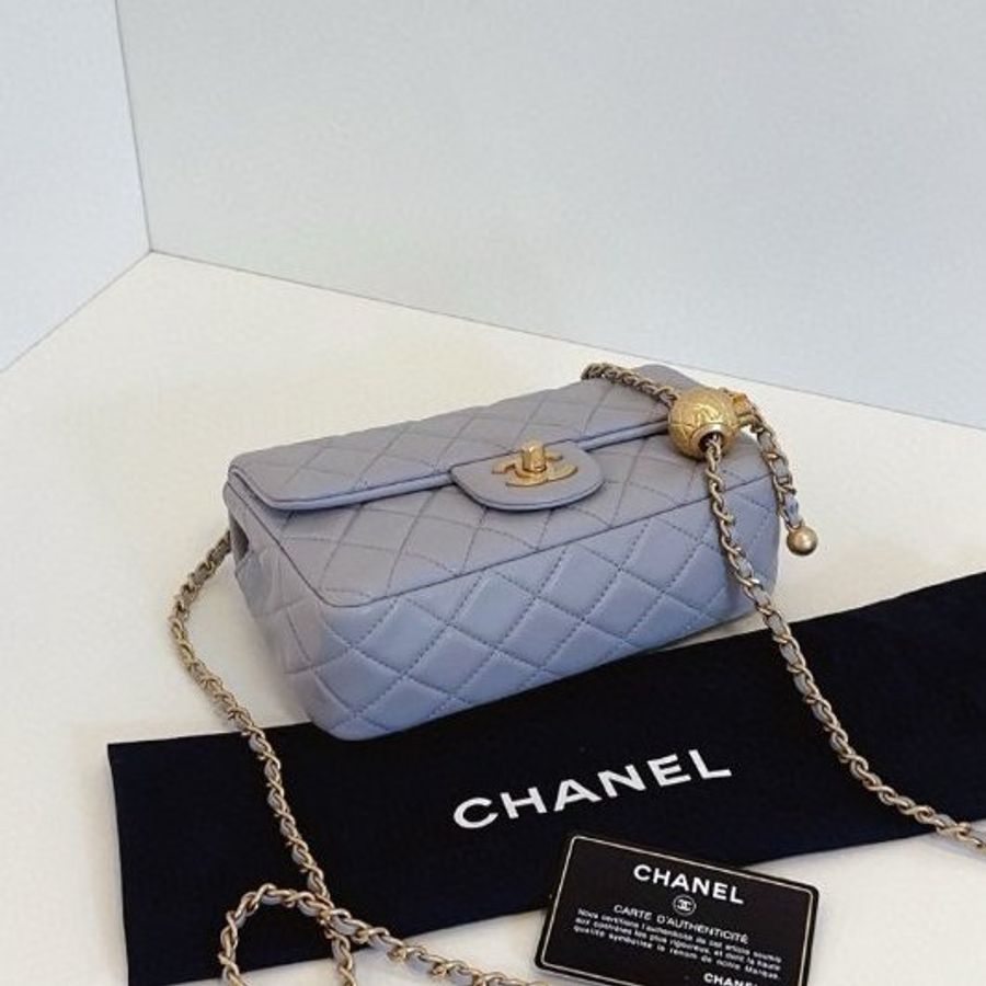 閒置新 香奈兒/Chanel  灰色金球CF大mini鏈條包-8