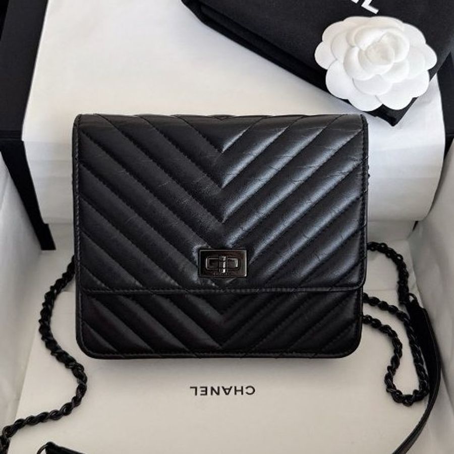 近新品 香奈兒/Chanel so black 2.55 woc鏈條包-0