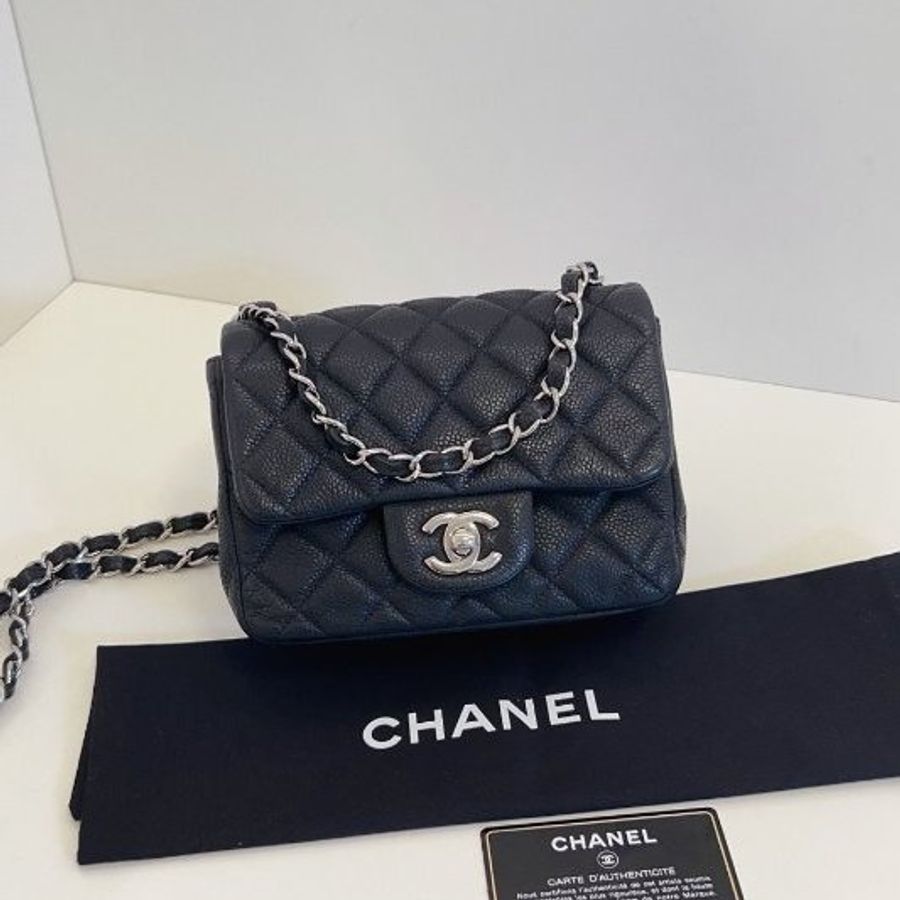 香奈兒/Chanel 黑銀魚子醬CF方胖子鏈條包-0