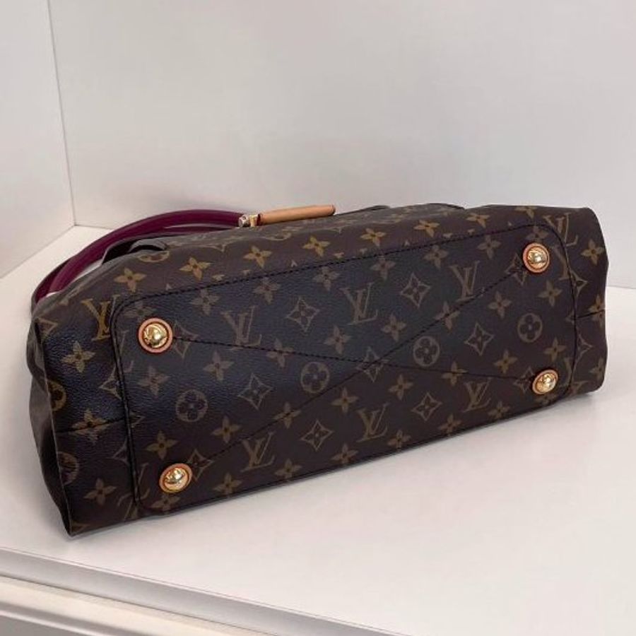路易威登/Louis Vuitton Olympe繫列 老花拼皮肩背腋下包 全皮深紫色手提-7
