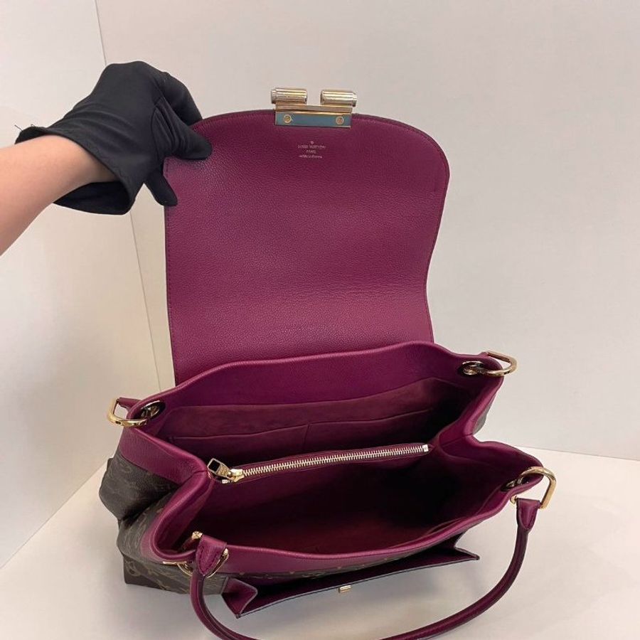 路易威登/Louis Vuitton Olympe繫列 老花拼皮肩背腋下包 全皮深紫色手提-8