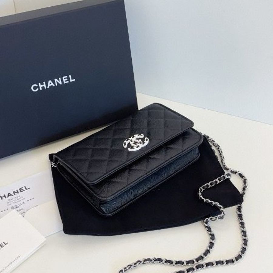 閒置新 香奈兒/Chanel 黑銀魚子醬Woc鏈條包 芯片款-8