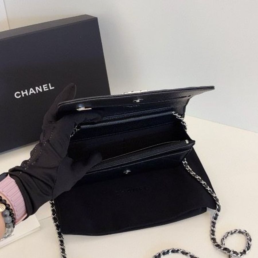閒置新 香奈兒/Chanel 黑銀魚子醬Woc鏈條包 芯片款-9