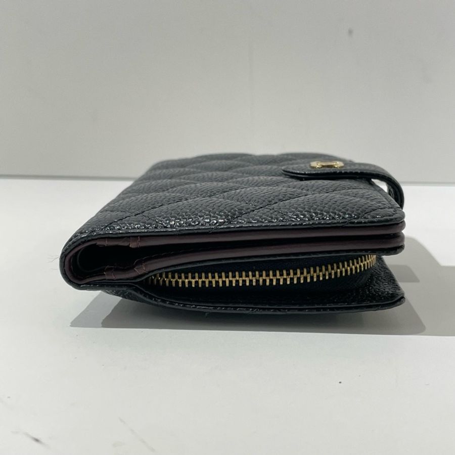 CHANEL香奈兒黑金荔枝皮菱格紋對折拉鍊錢包 21開 🈚附件-2