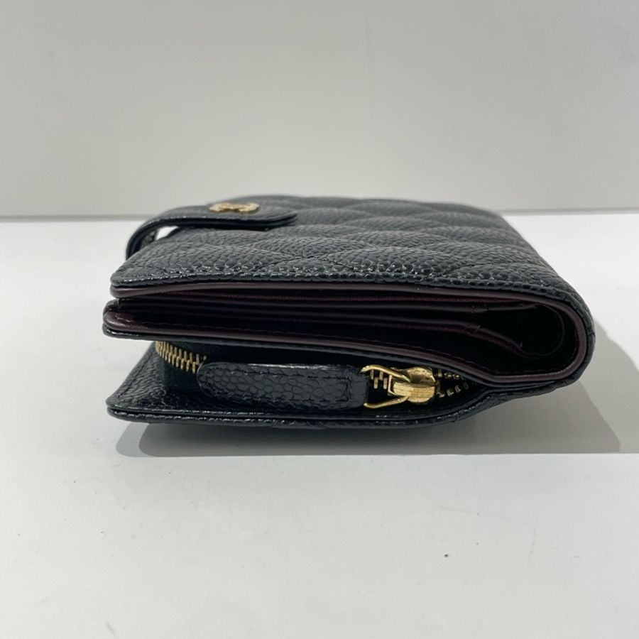 CHANEL香奈兒黑金荔枝皮菱格紋對折拉鍊錢包 21開 🈚附件-3