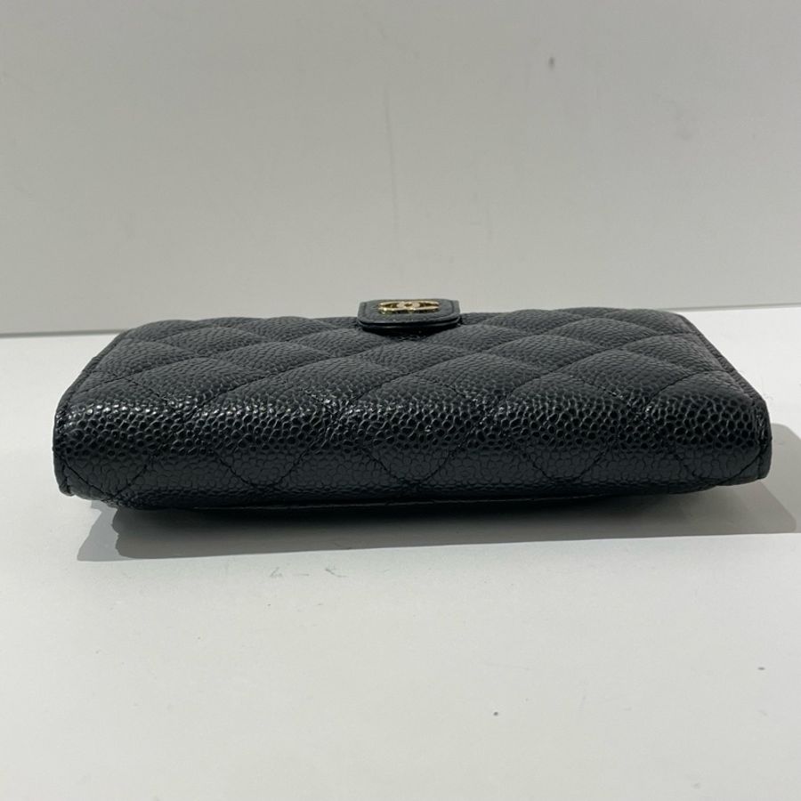 CHANEL香奈兒黑金荔枝皮菱格紋對折拉鍊錢包 21開 🈚附件-4