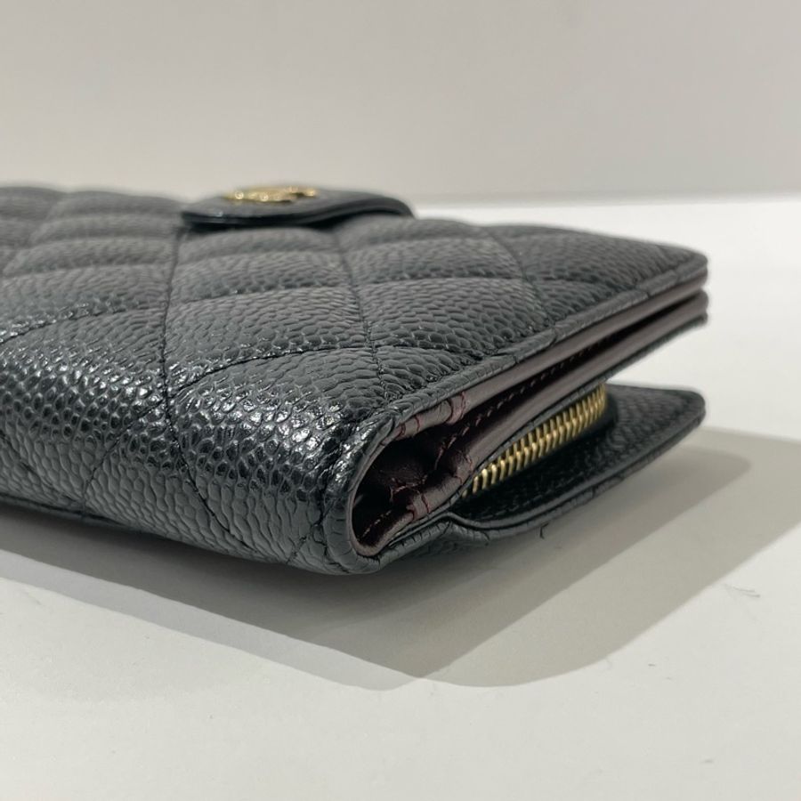 CHANEL香奈兒黑金荔枝皮菱格紋對折拉鍊錢包 21開 🈚附件-6