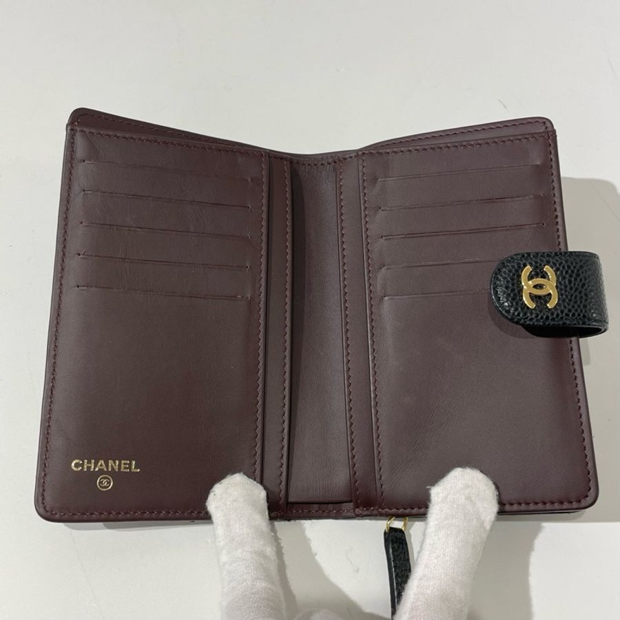CHANEL香奈兒黑金荔枝皮菱格紋對折拉鍊錢包 21開 🈚附件-9