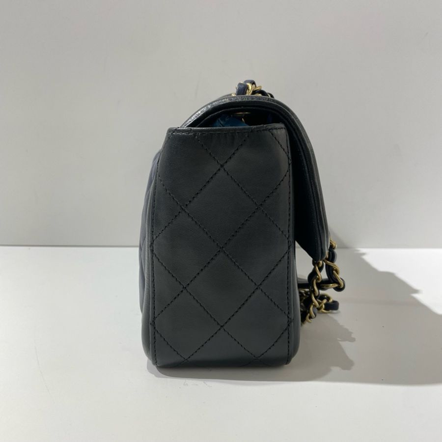 CHANEL香奈兒季節款藍黑金扣CF扣鏈條單肩斜挎包 20開 31*8*16cm🈚附件-2
