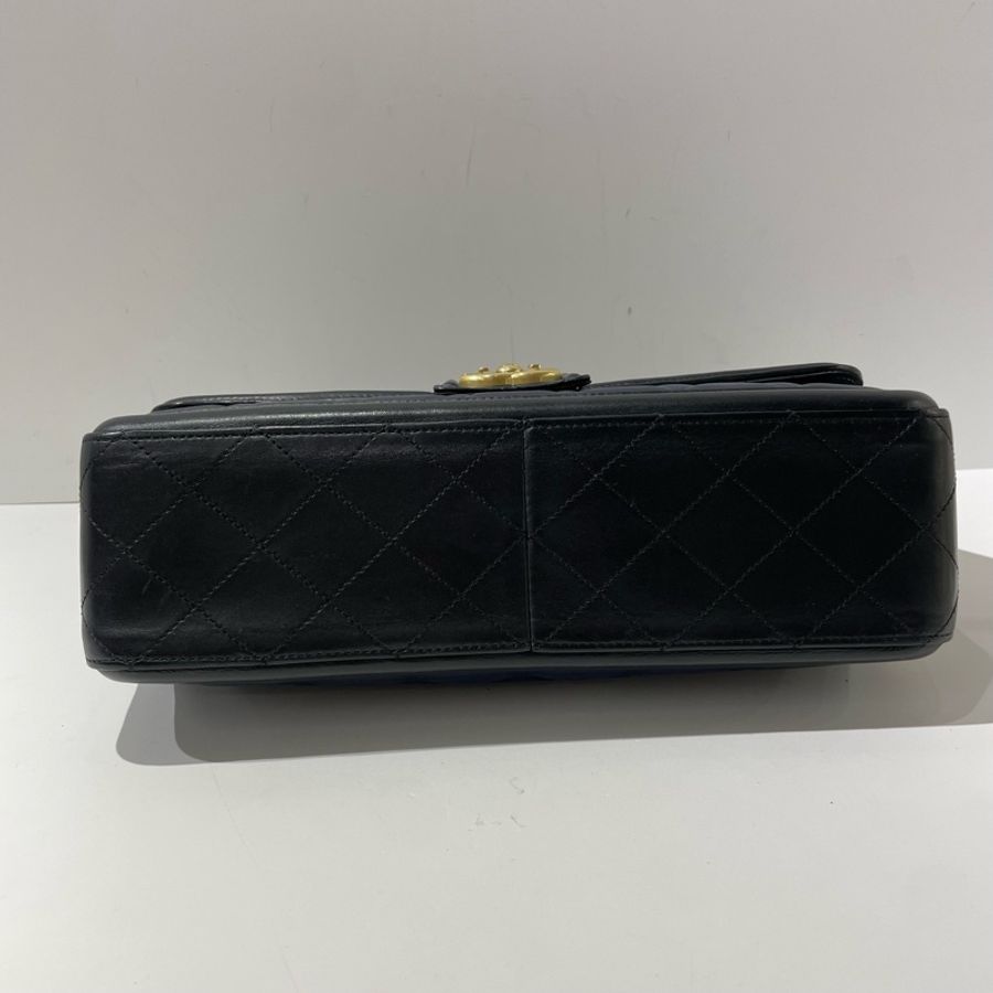 CHANEL香奈兒季節款藍黑金扣CF扣鏈條單肩斜挎包 20開 31*8*16cm🈚附件-4