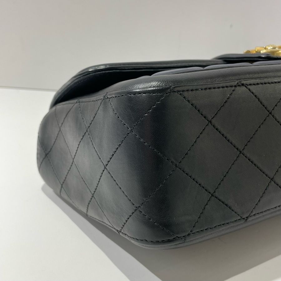 CHANEL香奈兒季節款藍黑金扣CF扣鏈條單肩斜挎包 20開 31*8*16cm🈚附件-5