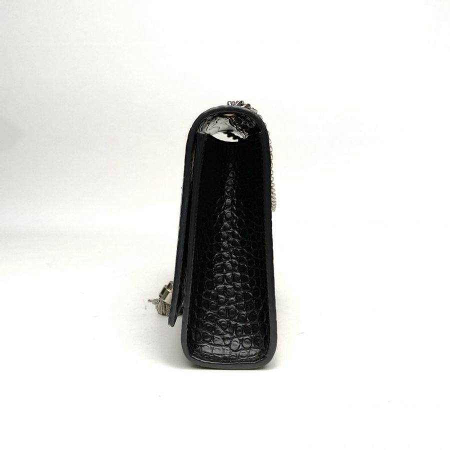 SAINT LAURENT KATE中號24鱷魚壓紋流蘇黑色牛皮銀扣肩背包-1