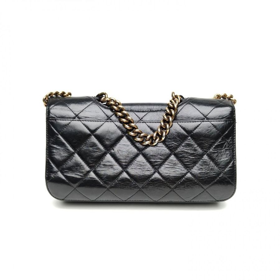CHANEL 孟買系列鏈條手提口蓋包小號黑色牛皮18開金扣肩背包-2