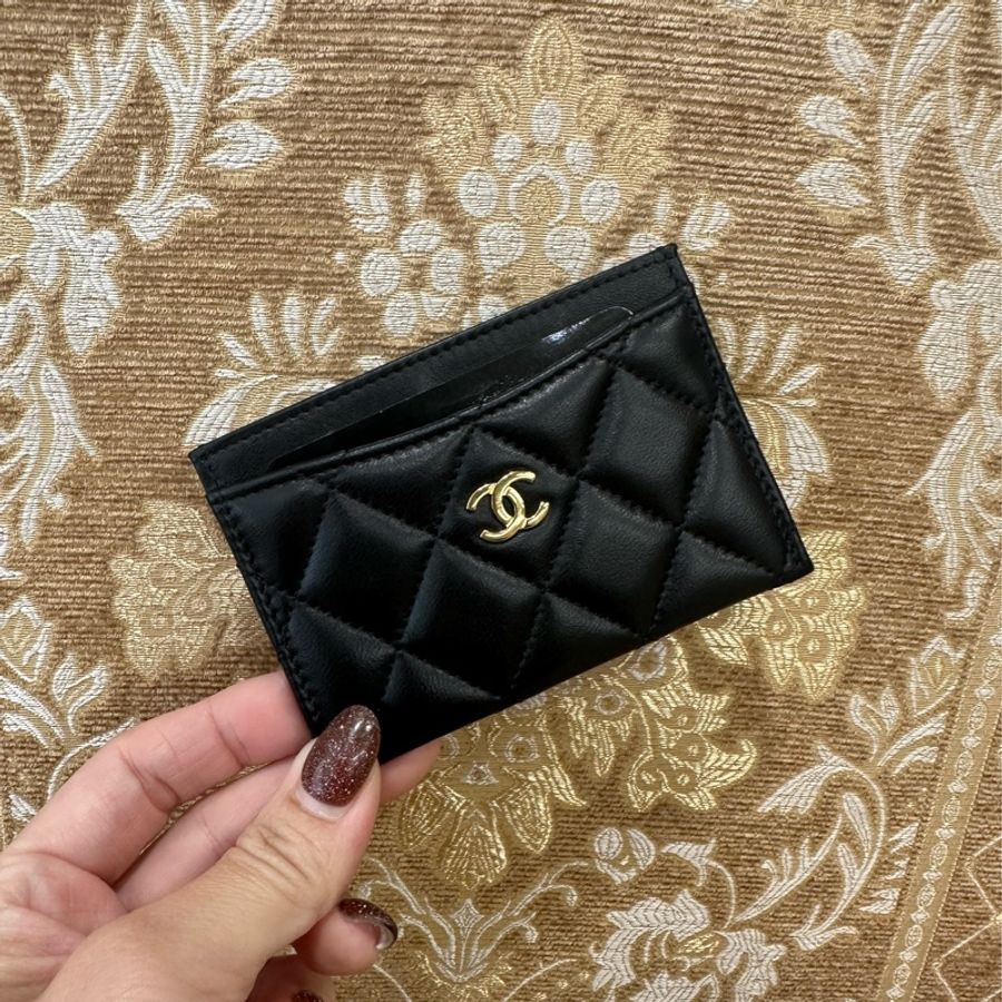 Chanel 黑羊皮金釦3卡卡片夾AP0213-0