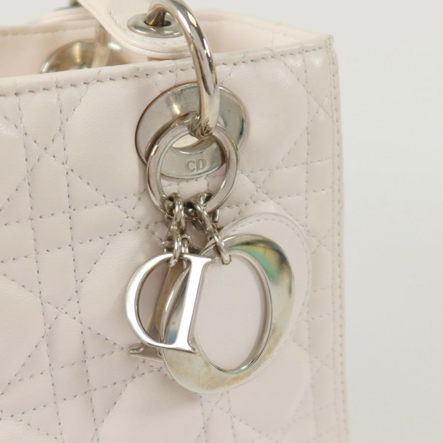 Dior 羊皮皮革Lady Dior Medium銀扣手挽袋-9