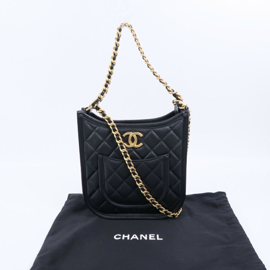 CHANEL 牛皮皮革24S Hobo鏈帶肩背袋-9