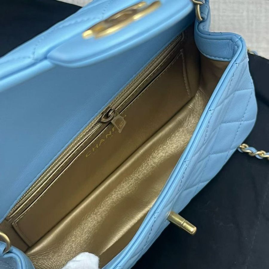 Chanel 藍色核桃金球cf大mini 芯片款 20*11*6 99新配件塵袋 盒子-5