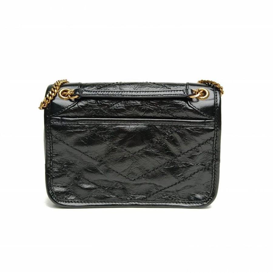 SAINT LAURENT 黑色牛皮金扣NikiMini18黑金肩背包-2