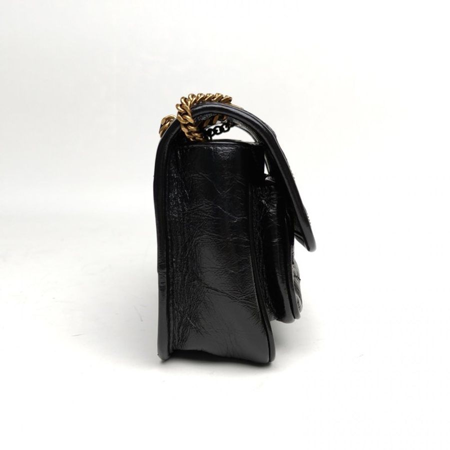 SAINT LAURENT 黑色牛皮金扣NikiMini18黑金肩背包-3