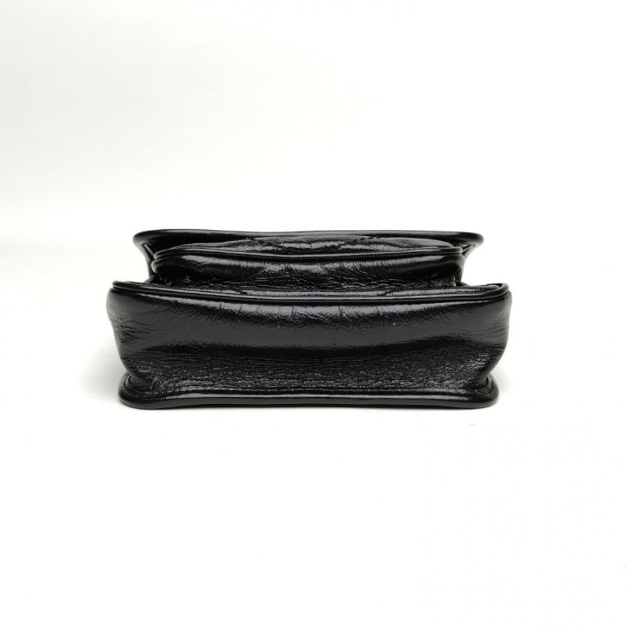 SAINT LAURENT 黑色牛皮金扣NikiMini18黑金肩背包-4