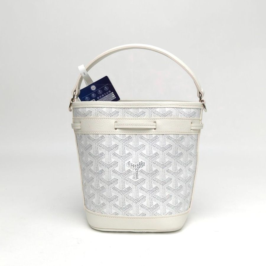 GOYARD PetitFlot系列滿印Y字印花水桶包白色銀扣肩背包-2