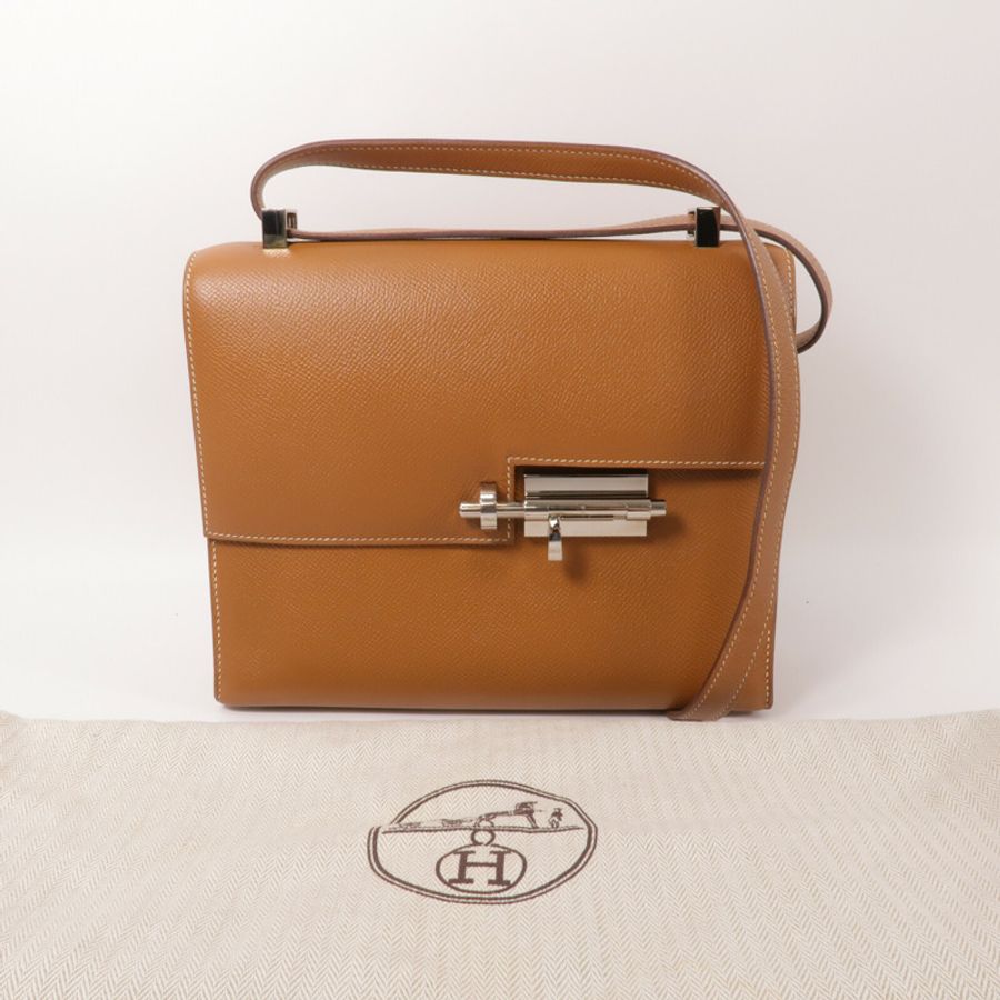 HERMES Epsom皮革Verrou 23肩背袋Gold-9