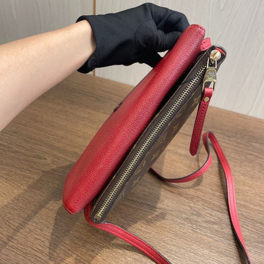 路易威登/Louis Vuitton 老花 紅色郵差包-4